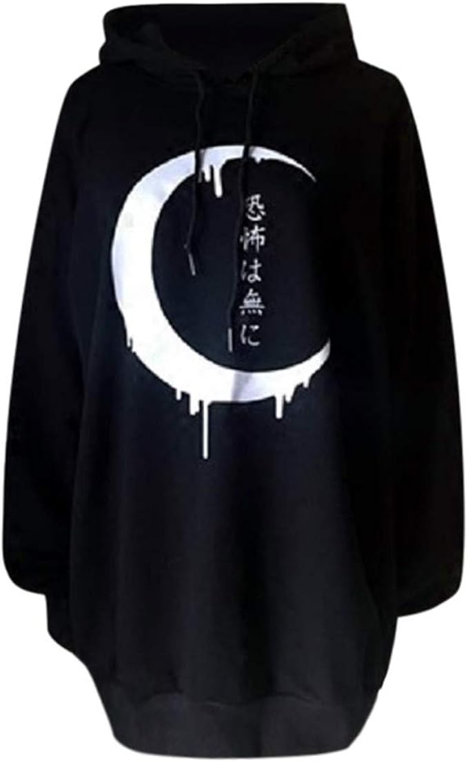 Gothic Punk Sudadera con Capucha de Manga Larga Pullover con luna tipo Cárdigan