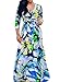Womens Sexy V Neck 3/4 Sleeve Floral Long Maxi Dresses Casual Loose Party Plus Size Dress with Belt