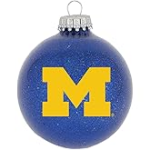 Michigan Wolverines Sparkle Ornament, 3.25 Inch Blown Glass Christmas Ornament with Official NCAA Team Logo and Colors