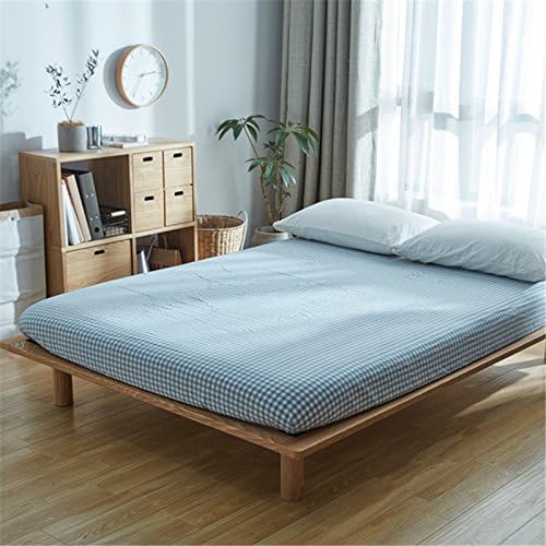 Single Cotton Plaid Cotton fitted mattress cover sheets for children,Small blue lattice,120cmx200cm CWN