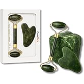 Gua Sha Facial Tool and Jade Roller Set –Anti-Aging Tools for Lymphatic Drainage, Puffiness, Wrinkles, and Relaxation – Skincare Tool for Face and Neck (Dark Green)