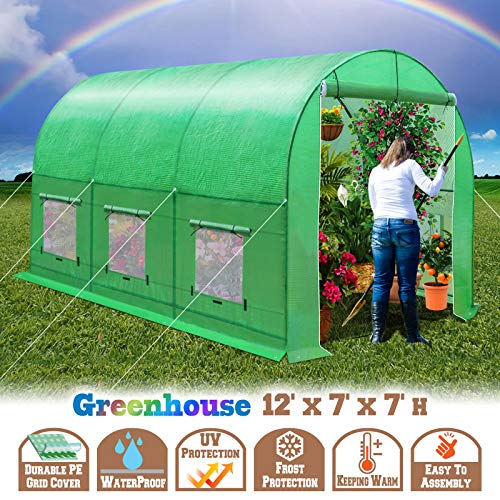 BenefitUSA Multiple Size Large Greenhouse Walk in Outdoor Plant Gardening Hot Greenhouse (12'x7'x7')