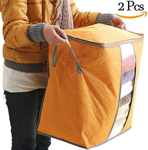 2-Pcs Hot Sale Storage Box Portable Organizer Non Woven Underbed Pouch Storage Bag Box (Orange)