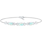 Rosec Jewels Certified 2.7 Carat Ethiopian Opal Chain Bracelet in Silver, Aaa Quality, Opal Infinity Bracelet - Romantic Gift For Her