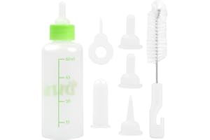 Dokpav 6Pcs Pet Nursing Feeding Bottle Kit, 60ml Puppy Kitten Feeding Bottle with Replacement Nipple,Cleaning Brush and Hole 