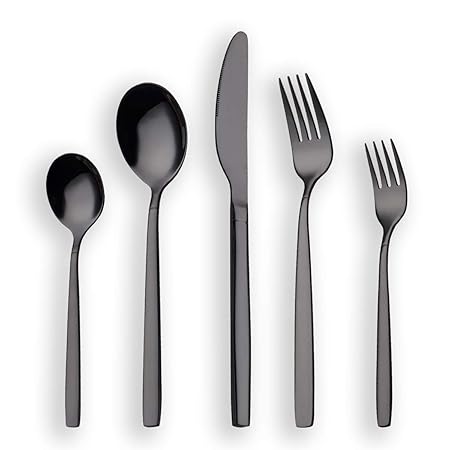 Berglander 30 Stück Titanium schwarz plattiert Besteck, 30 Stück schwarz Besteck Set, schwarz Besteck Set, Service für 6 (glä