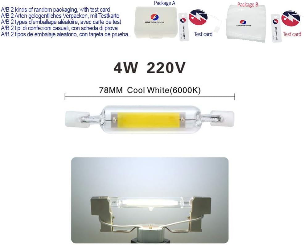 R7S LED 118mm 78mm Dimmable COB Lamp Bulb Glass Tube 4W 8W Replace Halogen Lamp Light AC 220V 230V R7S Spotlight,78mm Cool White,Support Dimmer: No
