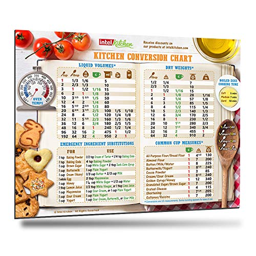 Best Cool Design Kitchen Conversion Chart 8"x11" 50% More Data Big Magnet & Fonts Easy to Read Magnetic Cookbook Accessories Cooking Baking Metric Measuring Measurement Unique Gift – Matt Surface