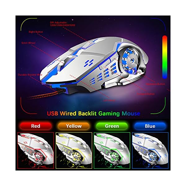 Wired-USB-Gaming-Keyboard-Mouse-Combo-Set-104-Keys-LED-Rainbow-Backlit-12-Multimedia-Keys-Gaming-Keyboard-2400DPI-6-Buttons-Optical-Mouse10-Lighting-Modes-RGB-Mice-Pad-Compatible-with-PC-Laptop-Mac Wired Gaming Keyboard and Mouse Combo, 104 Key LED Rainbow Backlight USB FN Multifunction Key Membrane Keyboard + 2400…