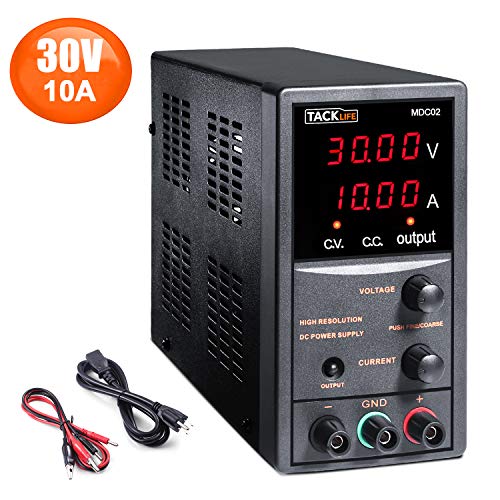 DC Power Supply Variable, Adjustable Switching Regulated Power Supply 30V 10A with Course and Fine Adjustments, 4-Digits Display, Data Hold - 115CM Alligator Leads Included MDC02