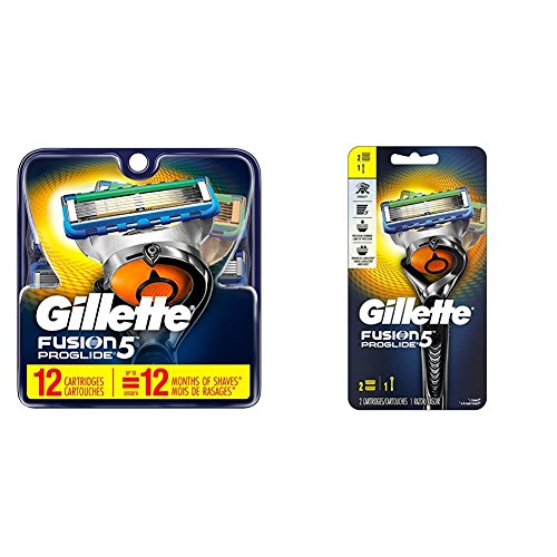Gillette Men's Razor Blades, 12 Blade Refills with Handle & 2 Blade