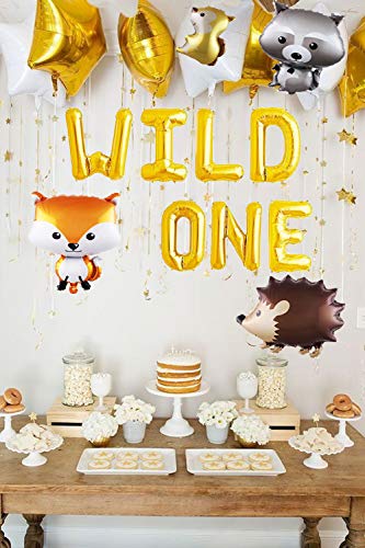 LaVenty Set of 5 Wild One Balloons Woodland Party Supplies Animal Birthday Balloons Woodland Animals Banner Forest Animal Friends Themed Balloons Woodland Animals Baby Shower Birthday Party Decorations - Thumbnail 2