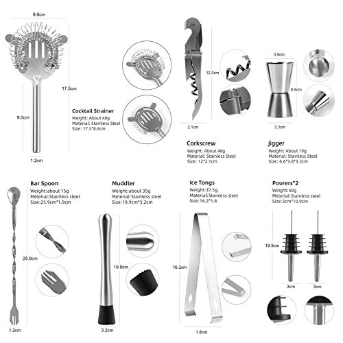 PowCube Cocktail Set,11-teiliges Cocktail Shaker Set,550 ml Edelstahl Bar Tool Set Barkeeper Kit mit Holzständer… – Bild 6