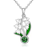 Fenthring Birth Flower Necklace May Birthstone Lily Of The Valley Necklace for Women Sterling Silver Birthflower Pendant Jewelry Charm Mothers Day Christmas Birthday Gifts