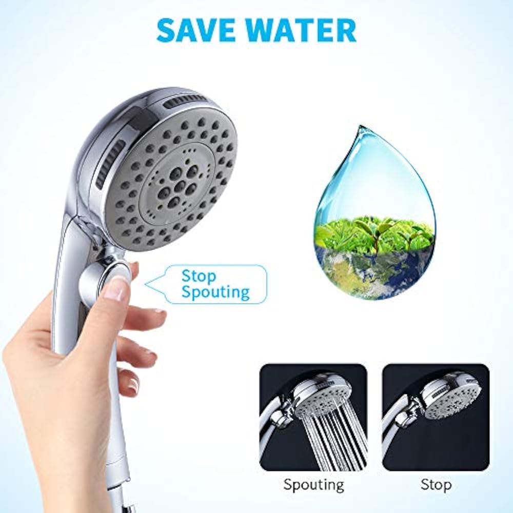 High Pressure 6 Setting Handheld Shower Head ON/OFF Switch Spa Spray