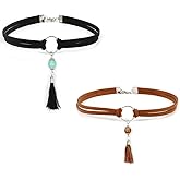 fxmimior Tassel Synthetic Turquoise Pendant Choker Brown Black Handmade Necklace Bohemian Women Accessories 2 Pcs