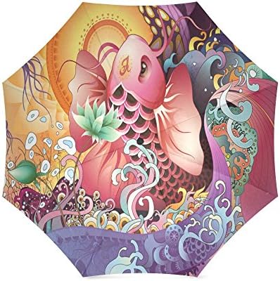 Japanese Fancy Carp Koi Fish Custom Folding Portable Outdoor Rain /Sun Umbrella Beach Travel Shade Sunscreen For Women/Men