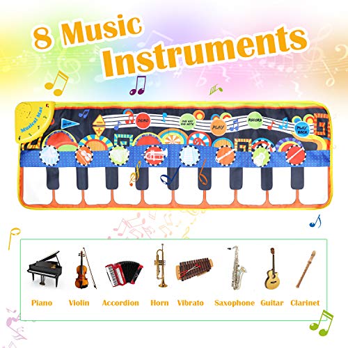 Musical Piano Mat, Vimpro19 Keys Piano Keyboard Play Mat Children Foot Touch Play Portable Musical Blanket Build-in Speaker & Recording Function for Kids Toddler Girls Boys 43.3'' X14.2'' - Thumbnail 3