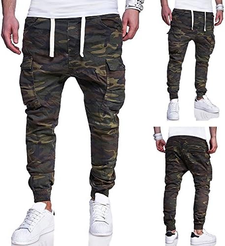 Amiley Men Sweatpants,Men's Big Pockets Camo Drawstring Waistband Close Bottom Sweatpant
