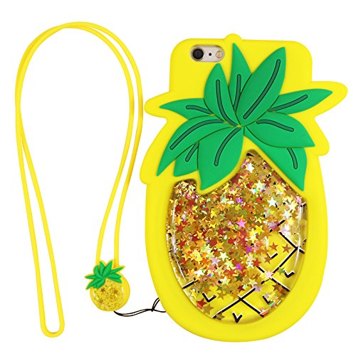 Liquid flowing glitter pineapple case with strap for ip…