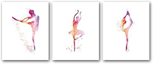 Unframed Ballerina Art Print Elegant Ballet Girls Art Painting, Set of 3(8’’x10’’) Canvas Dancer Poster Picture For Beautiful Girls or Women Room Decor