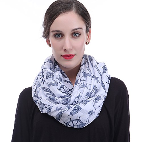 Lina & Lily Set of Nautical Icons Anchor Wheel Print Infinity Loop Scarf Lightweight (Blue)