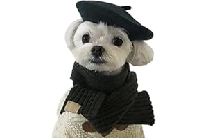 MuYaoPet Dog Cat Beret Wool Hat Headband French Artist Beanie Beret Pet Dog Christmas Costume Hair Accessory Photo Props (Black, One Size)