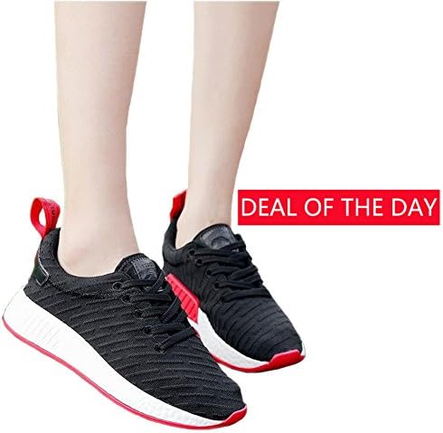 Common Women Fashion Flyknit Mesh Lace-up Lightweight Athlatic Sports Running Sneakers Shoes(Black-US 8)