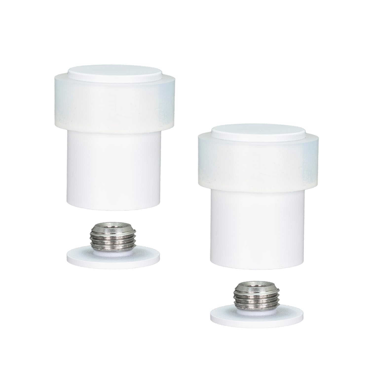 EVI Herrajes | Pack of 2 White Door Stops | Ø24x35mm | Floor Mounted | White Lacquered Stainless Steel | Silicone Protection | Includes Screw + Fastening Plug | Model I-18124X35-BBL
