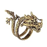 Beauty7 Adjustable Gothic Punk Rock Mystic Flying Chinese Dragon Shenlong Claw Open Ring Men Bronze Tone