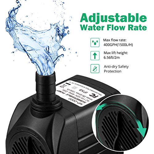 Homasy Upgraded 400GPH Submersible Water Pump with 36 Hours Dry Burning, 25W Fountain Water Pump with 5.6ft Power Cord for Aquarium, Pond, Fish Tank, Water Pump Hydroponics