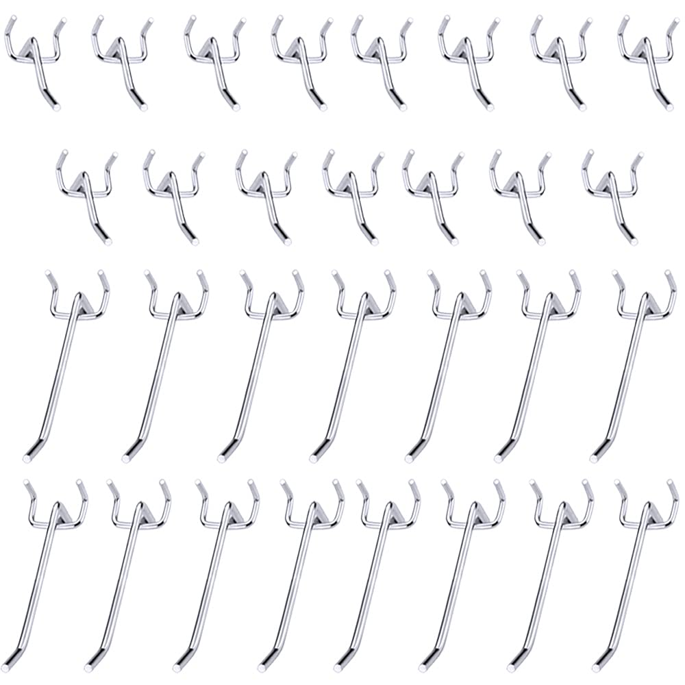 Rayong 30 x Perforated Metal Hooks for Pegboard Accessories - 10 cm and 5 cm Single Hook Set for Garages, Tool Sheds, Workshops