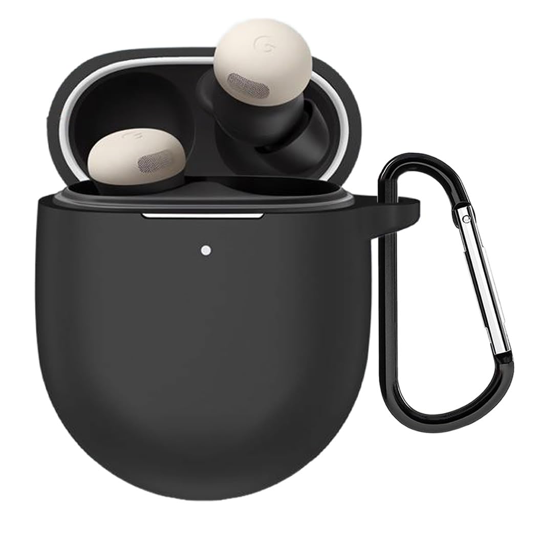 Photo 1 of A-Focus Pixel Buds Pro 2 Case, Soft Silicone Shockproof Skin with Keychain Accessories Comopatible with Pixel Buds Pro 2 Black
