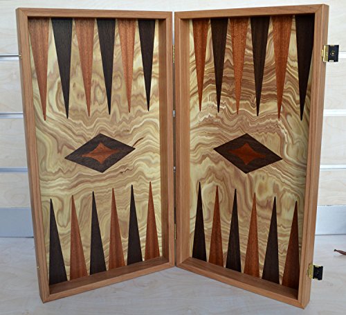 Manopoulos Olive Wood Traditional Backgammon Set - Olive Wood Chips