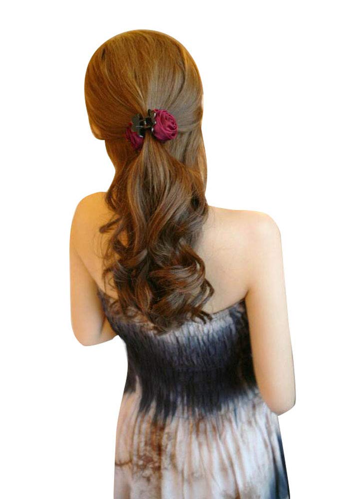 Mandi Home Wine Red 2 Pack Rose Flowers Hair Clips Claw Jaw With