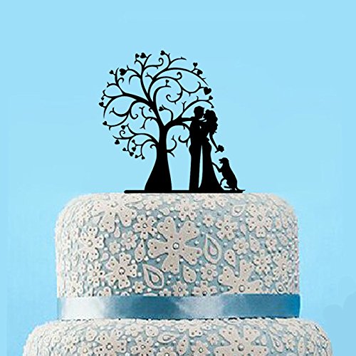 Amazon Com Wedding Cake Toppers Bride And Groom With Dog Tree