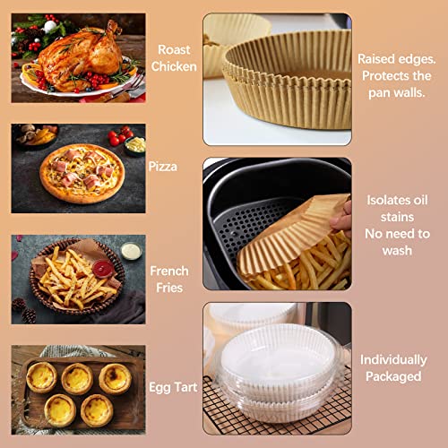 Air Fryer Disposable Paper Liners - 100 Pack, Oil Resistant & Non-Stick, 6.3 Inch