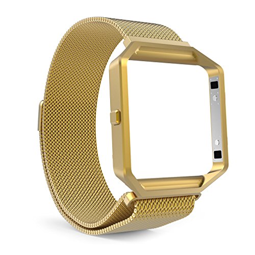 MoKo Fitbit Blaze Accessories Band , Metal Frame Housing + Milanese Loop Mesh Stainless Steel Bracelet Strap Band with Magnet Lock for Fitbit Blaze Smart Fitness Watch - GOLD