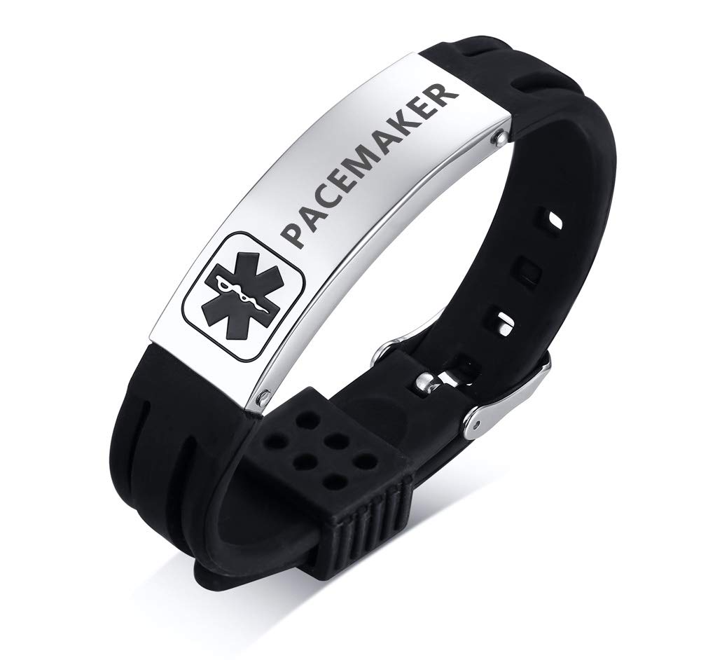 PJ JEWELLERY PACEMAKER Silicone Comfort Sport Wristband Emergency Medical Alert ID Bracelet for Men Women Kid