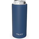 TILUCK Skinny Can Cooler for Slim Beer & Hard Seltzer, Stainless Steel, Doucle-Walled Stainless Steel Insulated Slim Cans, Standard 12 oz (Frosted Navy)
