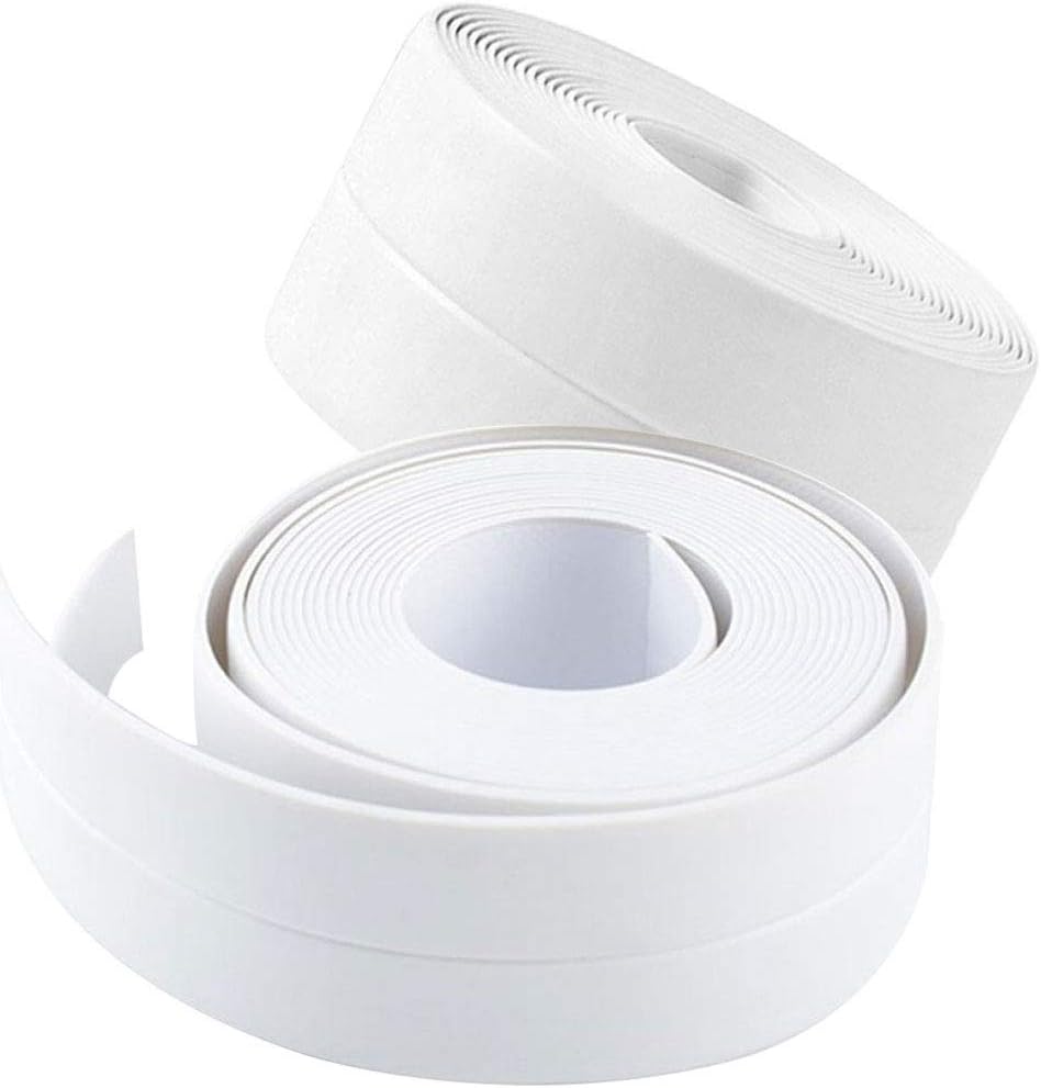 2 Pack Tape Caulk Strip, PVC Self Adhesive Caulking Sealing Tape for Kitchen Sink Toilet Bathroom Shower and Bathtub, 1-1/2" x 11' White - - 