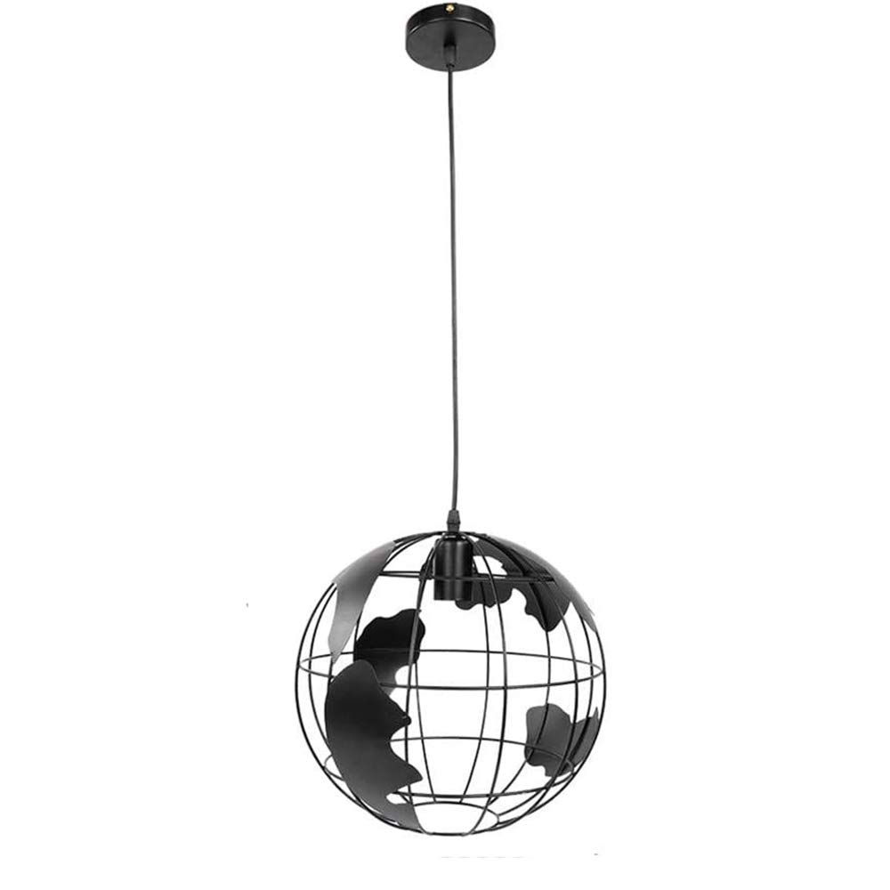HJXDtech Globe World Map Pendant Light Industrial Retro Metal Lamp Shade Loft Bar Ceiling Hanging Lamp for Kitchen Lounge Restaurants (Black, 20cm)