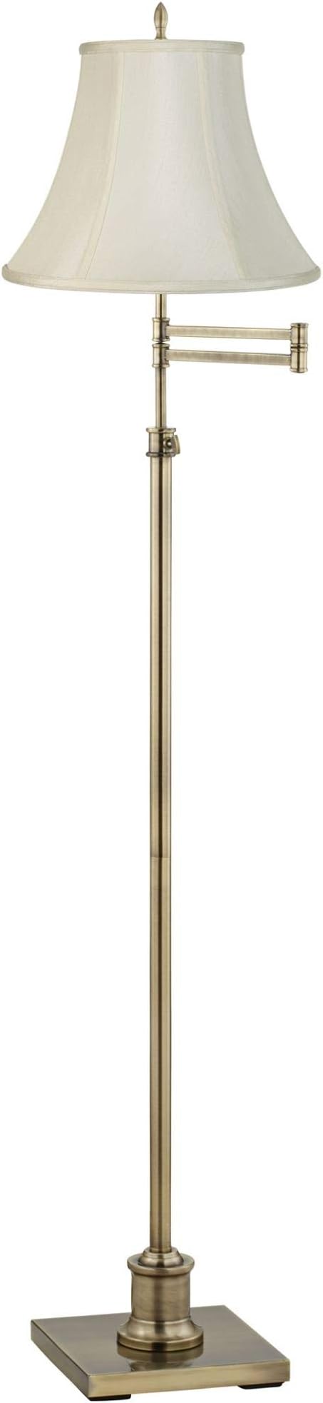 360 LightingWestbury Traditional Swing Arm Floor Lamp Adjustable Height Standing 70" Tall Antique Brass Imperial Creme Fabric Bell Shade Decor for Living Room Reading House Bedroom