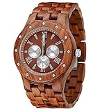 MEKU Handcrafted Mens Wooden Watch Natural Sandalwood Day Date Calendar Xmas Gifts