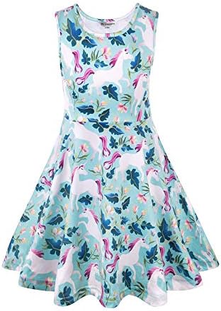 JK Girls Unicorn Dresses Complete Unicorn Pattern Maxi Dress,Hoodie,Hair Ties for Kids 3-13 Years