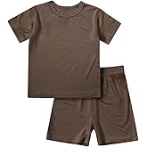 Teach Leanbh Toddler Baby Boys Girls Bamboo Viscose Pajamas Set Round Neck Short Sleeve Snug Fit Sleepwear Pjs 12M-5Y