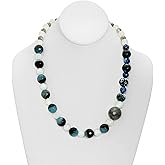 Gemstone Necklace Handmade One of a Kind Blue Black Agate, Gray Agate and Moonstone and Mixed Gemstones Asymmetrical Necklace Art Jewelry