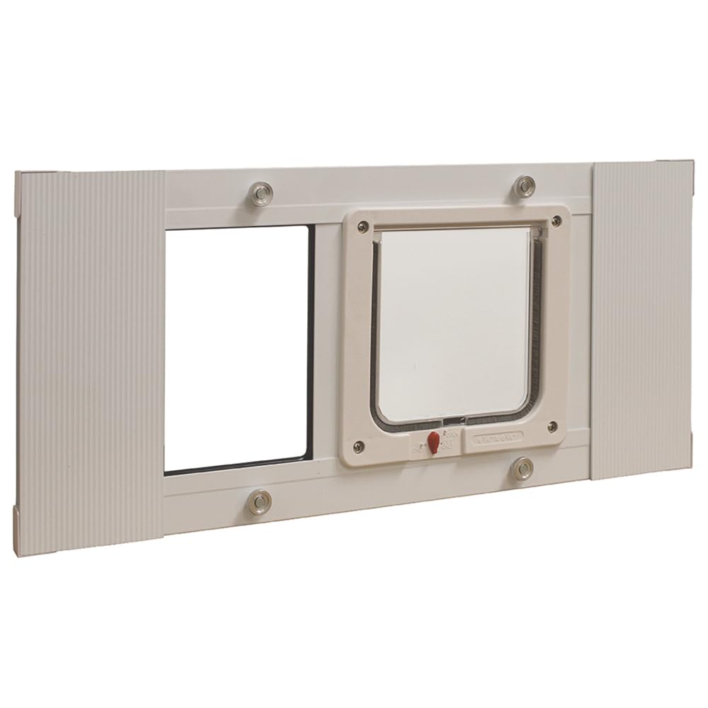 Ideal Pet Products Aluminum Sash Window Pet Door, Adjustable to Fit Window Widths from 23" to 28", Cat Flap 6-1/4” x 6-1/4” Flap Size