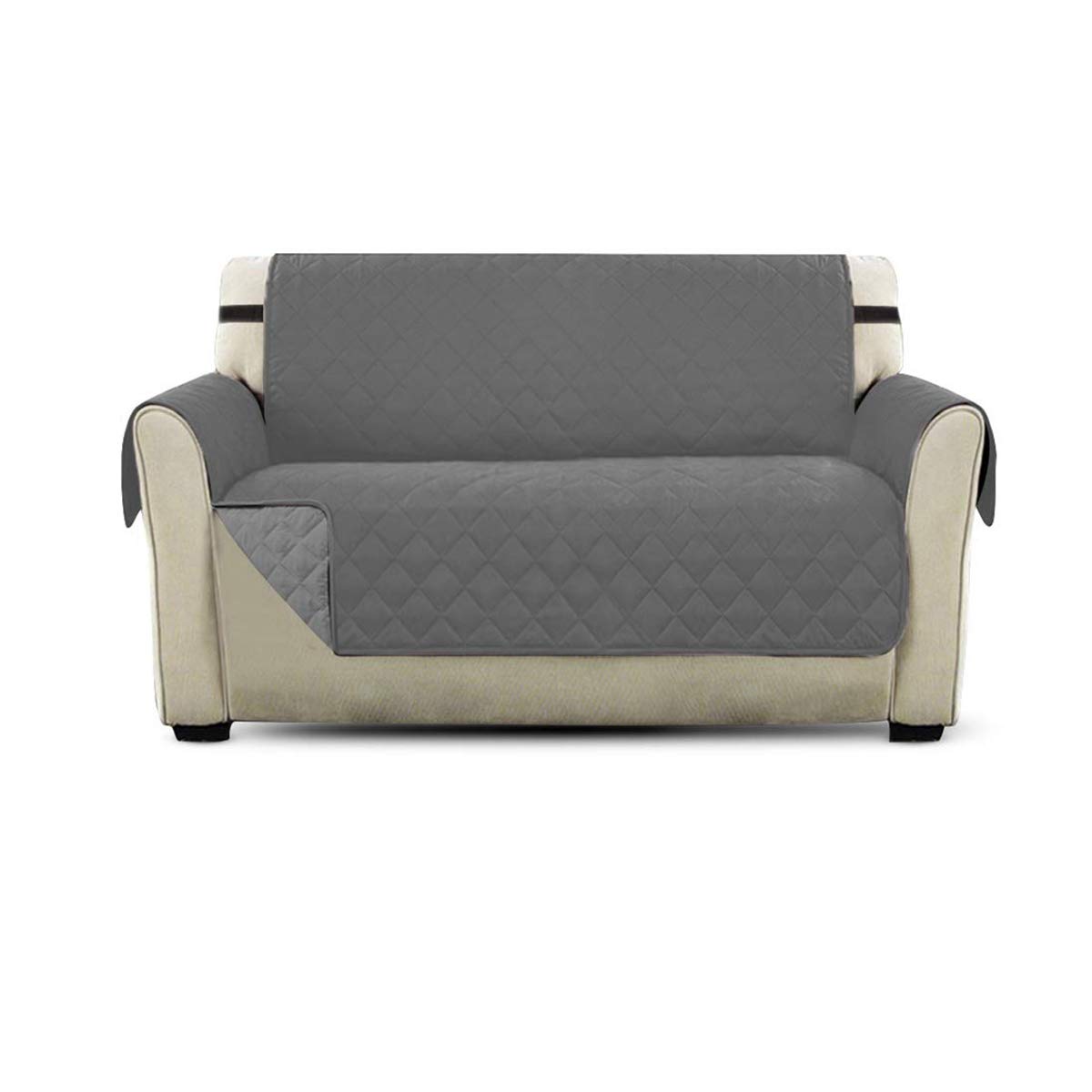 HONCENMAX Sofa Covers, Slipcovers - Quilted Furniture Protector with Elastic Strap - Protection Against Pets/Dogs/Kids and Stains (2 Seater) - 90'' X 75'' Gray