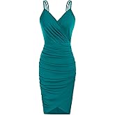GRACE KARIN Women's Sexy Spaghetti Straps Cocktail Dresses for Wedding Guest Ruched V-Neck Bodycon Dress